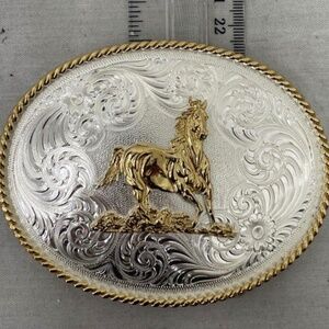 Montana Silversmiths Horse Belt Buckle Two Tone Western